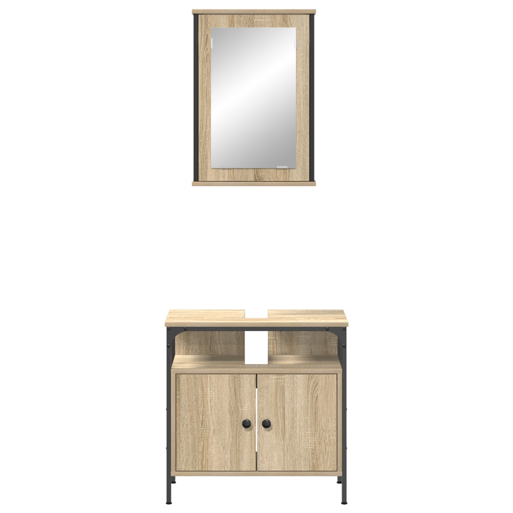 Produktbild för Badrumsmöbelset med hylla med dörr 2 pcs Brun Konstruerat trä