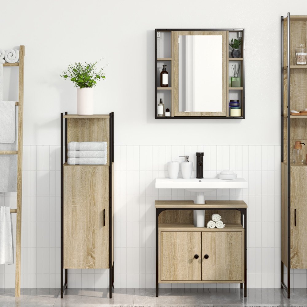 Produktbild för Badrumsmöbelset med hylla med dörr 3 pcs Brun Konstruerat trä