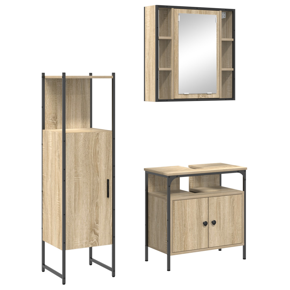 Produktbild för Badrumsmöbelset med hylla med dörr 3 pcs Brun Konstruerat trä