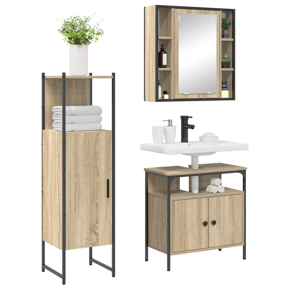Produktbild för Badrumsmöbelset med hylla med dörr 3 pcs Brun Konstruerat trä