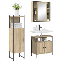 Produktbild för Badrumsmöbelset med hylla med dörr 3 pcs Brun Konstruerat trä