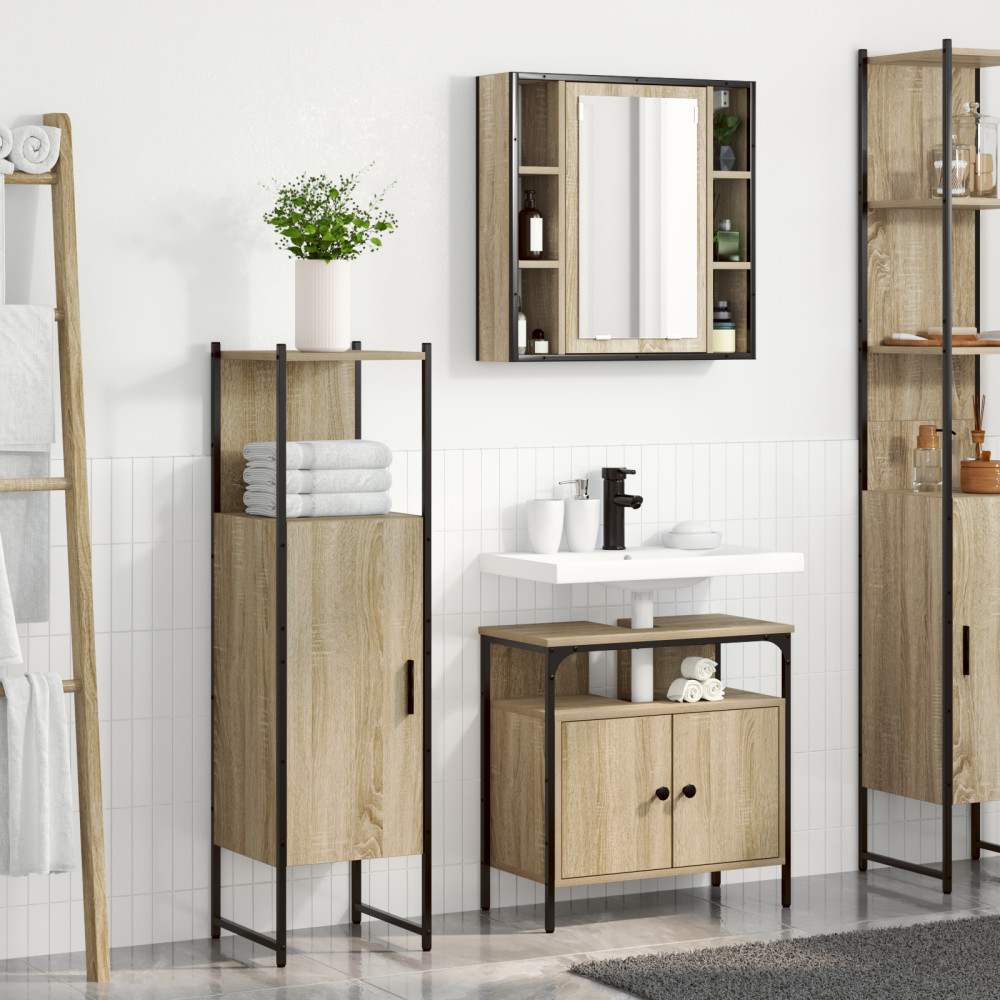 Produktbild för Badrumsmöbelset med hylla med dörr 3 pcs Brun Konstruerat trä
