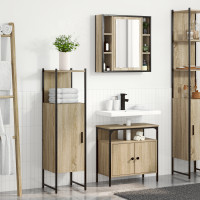 Produktbild för Badrumsmöbelset med hylla med dörr 3 pcs Brun Konstruerat trä