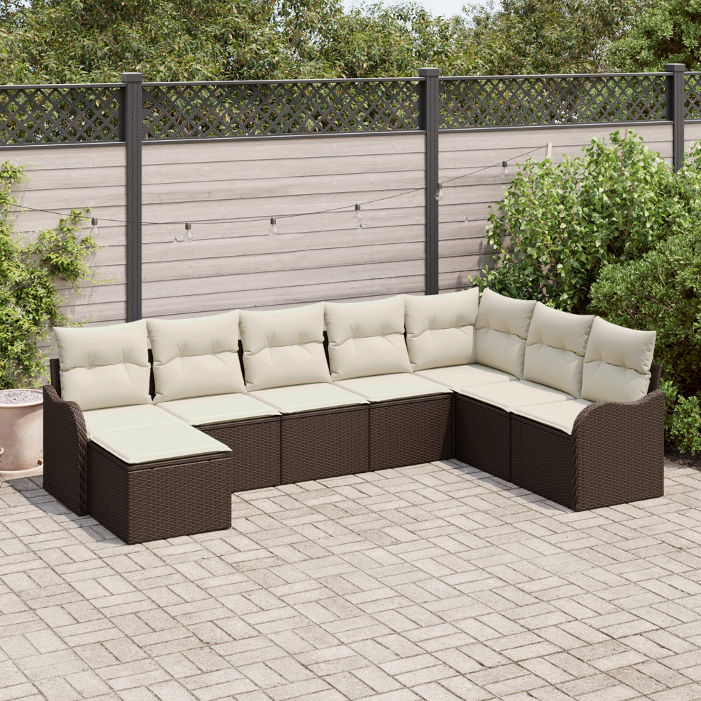 Produktbild för Trädgårdsoffset med kudde 8 pcs Brun Poly rattan