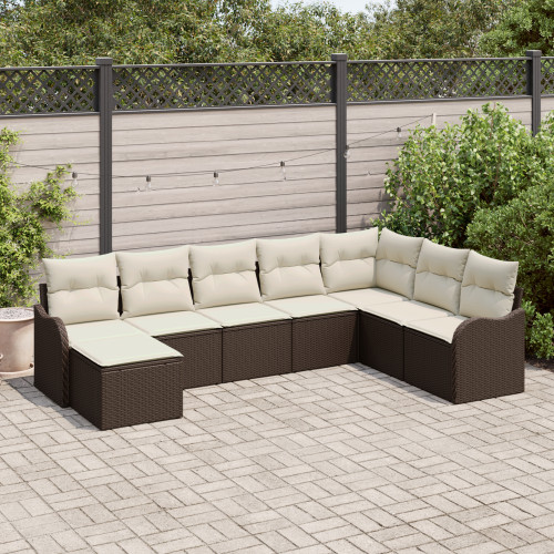 vidaXL Trädgårdsoffset med kudde 8 pcs Brun Poly rattan