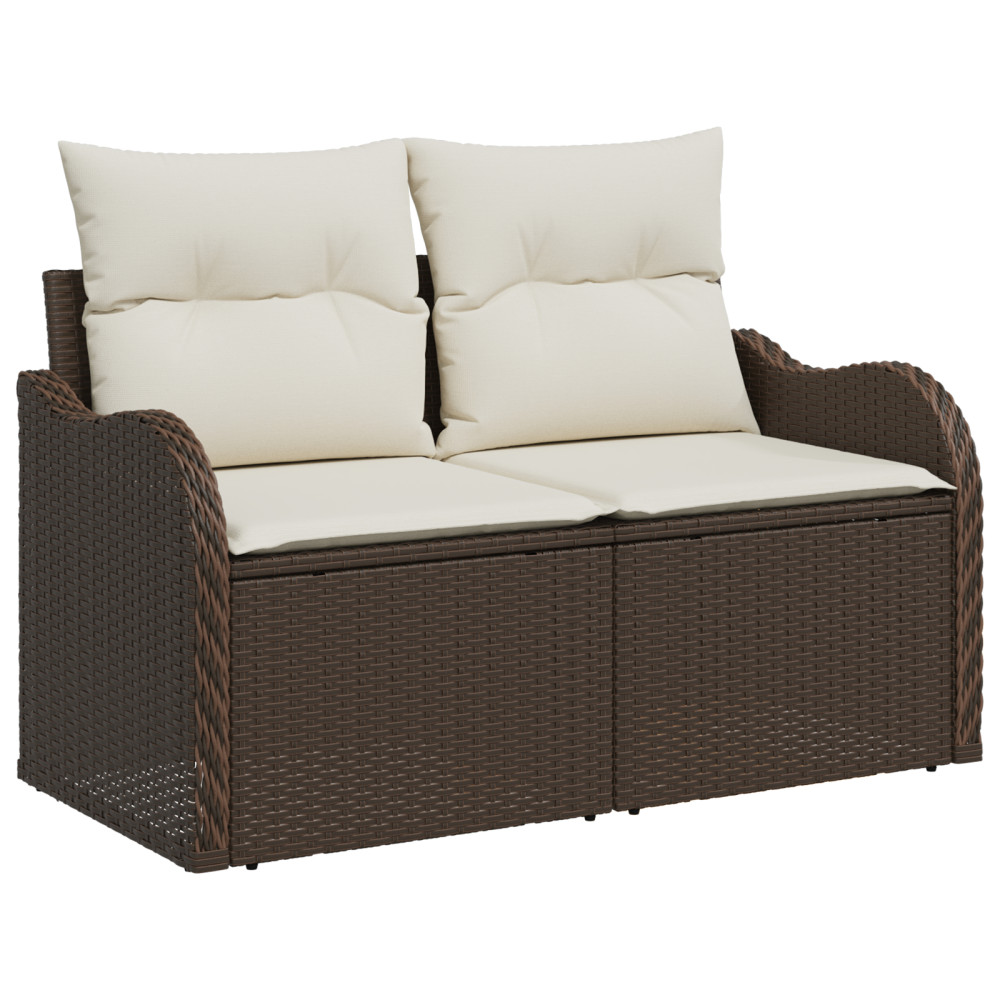 Produktbild för Trädgårdsoffset med kudde 8 pcs Brun Poly rattan