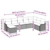 Produktbild för Trädgårdsoffset med kudde 8 pcs Ljusgrå Poly rattan