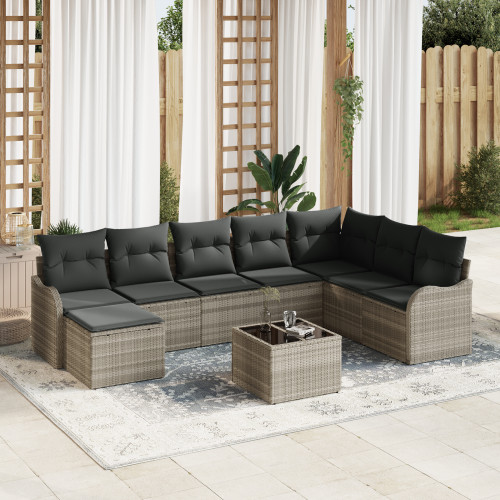 vidaXL Trädgårdsoffset med kudde 9 pcs Ljusgrå Poly rattan