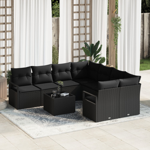 vidaXL Soffset med kudde 9 pcs Svart konstrotting
