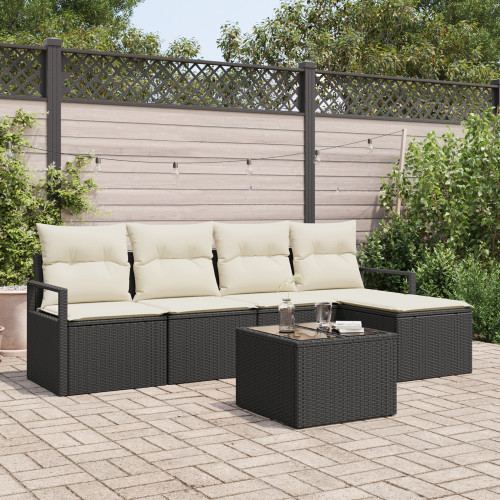 vidaXL Soffset med kudde 6 pcs Svart konstrotting