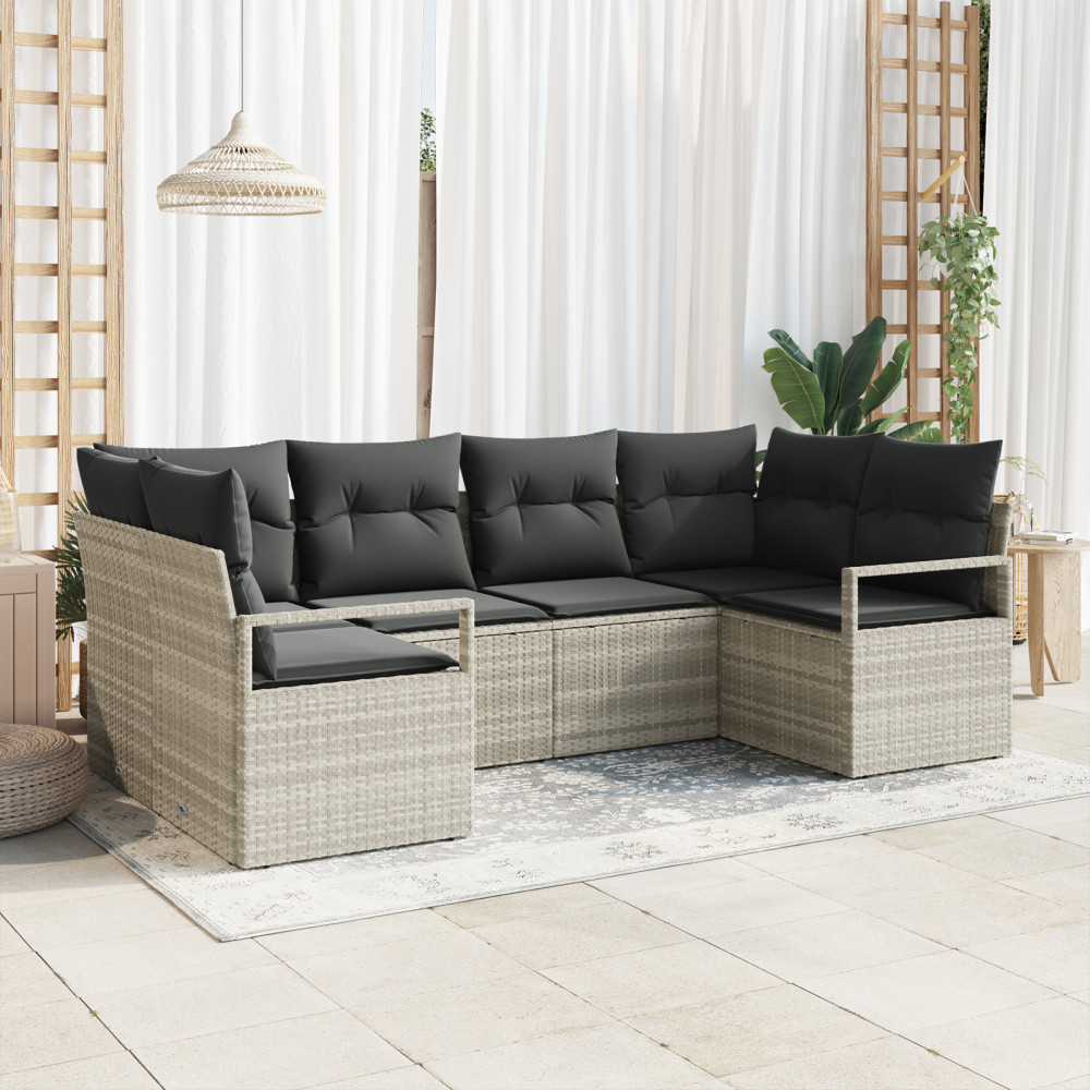 Produktbild för Soffset med kudde 6 pcs Ljusgrå konstrotting