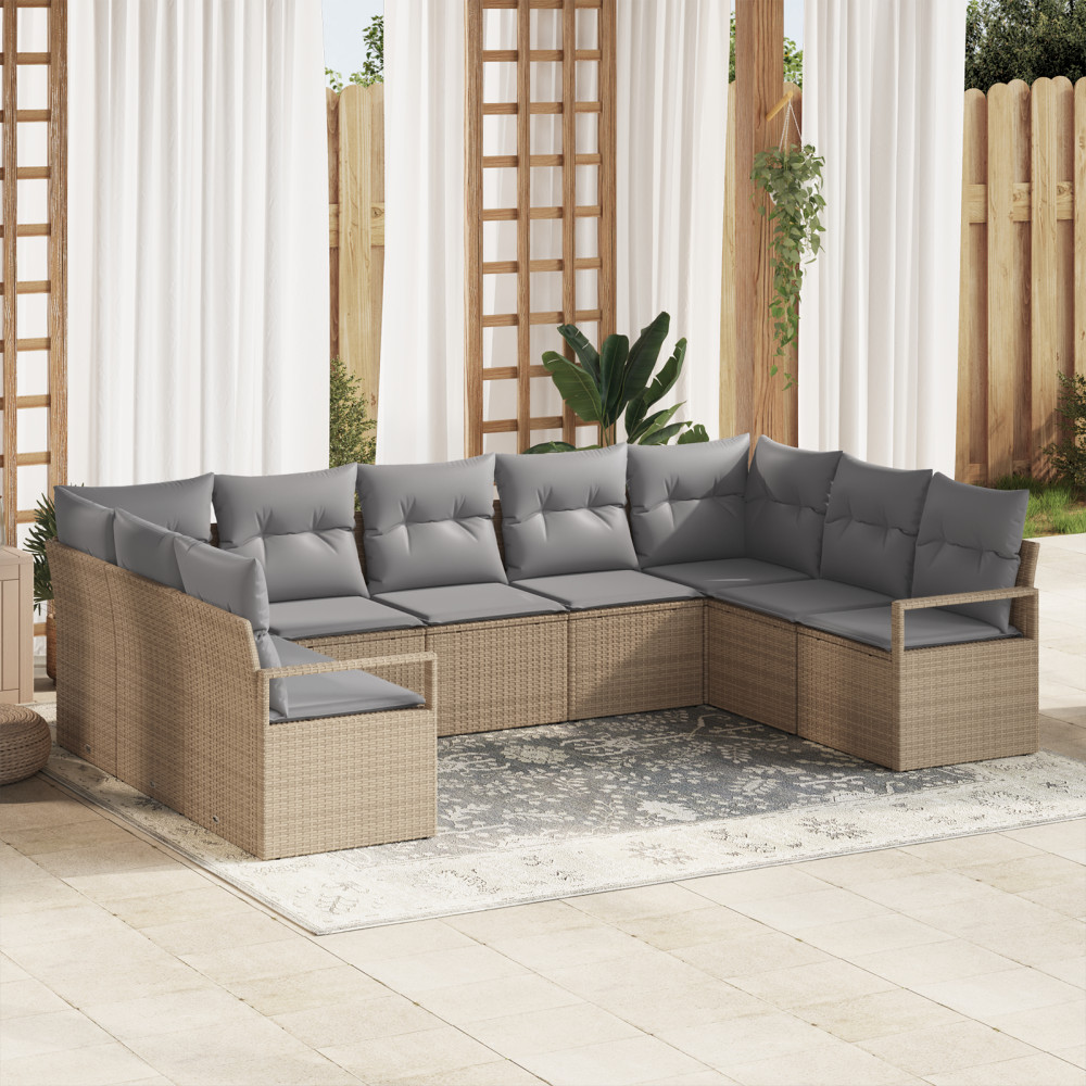 Produktbild för Soffset med kudde 9 pcs Beige konstrotting