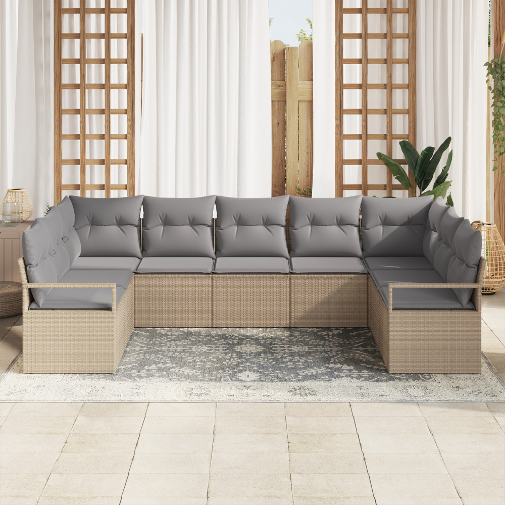 Produktbild för Soffset med kudde 9 pcs Beige konstrotting