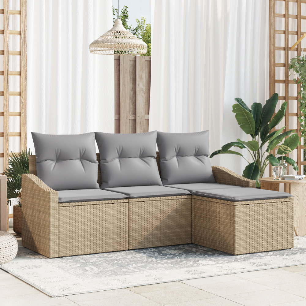 Produktbild för Soffset med kudde 4 pcs Beige konstrotting