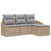 Produktbild för Soffset med kudde 4 pcs Beige konstrotting