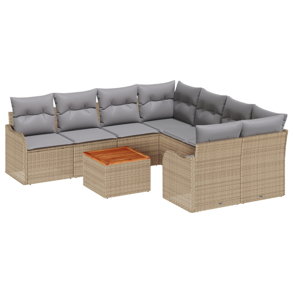 Produktbild för Trädgårdsoffset med kudde 9 pcs Beige konstrotting