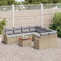 Produktbild för Trädgårdsoffset med kudde 9 pcs Beige konstrotting
