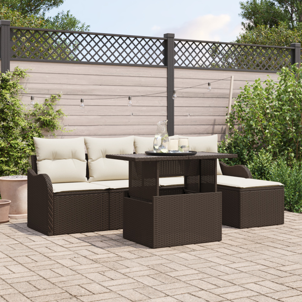 Produktbild för Utomhussoffgrupp med kudde 6 pcs Brun Poly rattan
