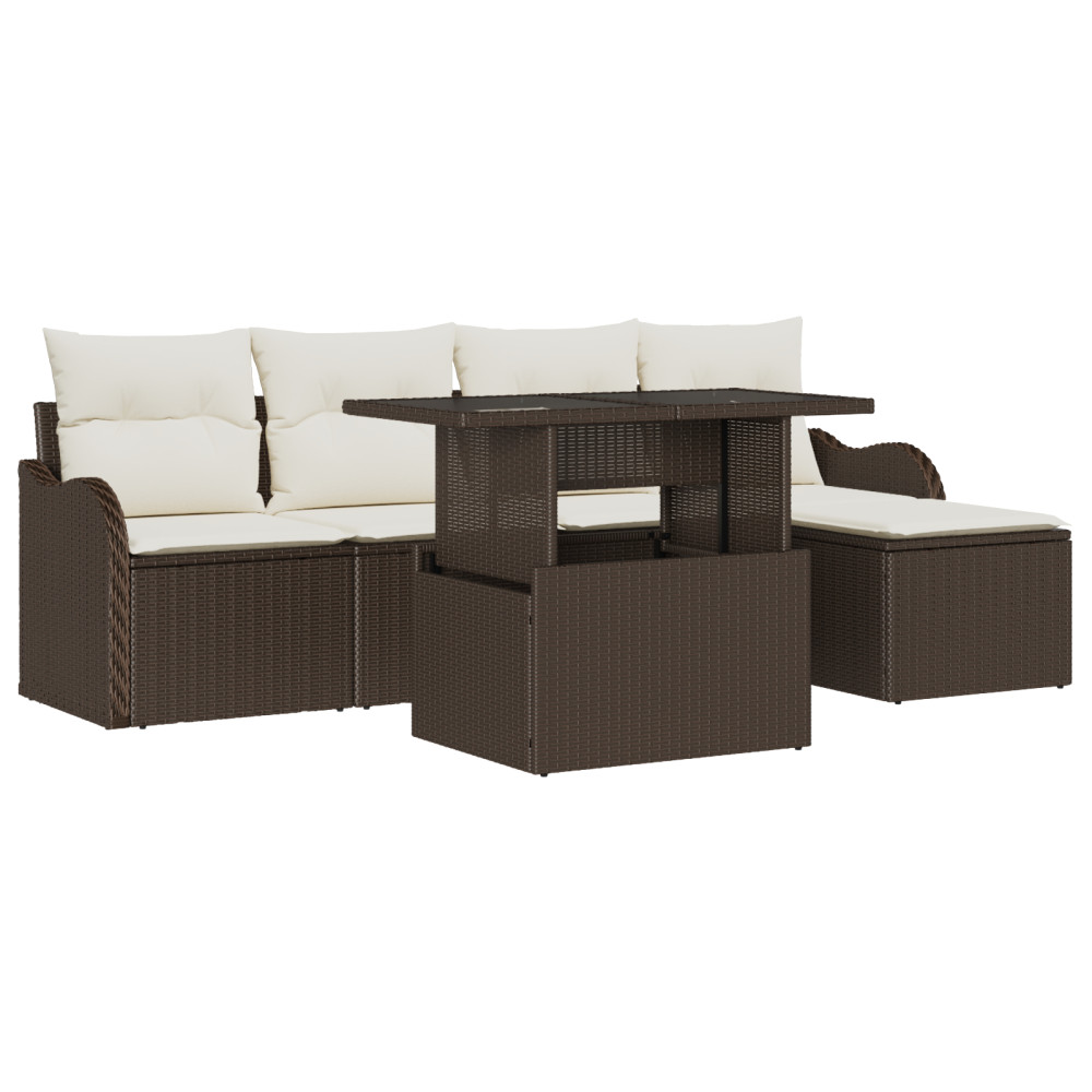 Produktbild för Utomhussoffgrupp med kudde 6 pcs Brun Poly rattan