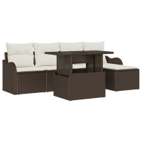 Produktbild för Utomhussoffgrupp med kudde 6 pcs Brun Poly rattan
