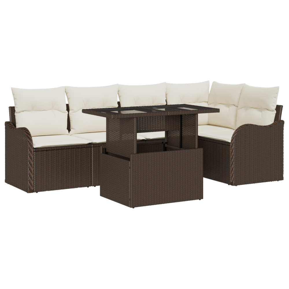 Produktbild för Matgrupp med kudde 6 pcs Brun Poly rattan