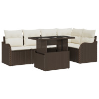 Produktbild för Matgrupp med kudde 6 pcs Brun Poly rattan