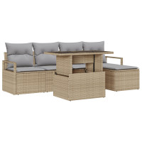 Produktbild för Trädgårdsoffset med kudde 6 pcs beige och ljusgrå konstrotting
