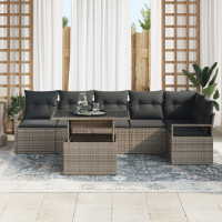 Produktbild för Trädgårdsoffset med kudde 7 pcs Grå Poly rattan