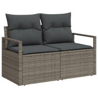 Produktbild för Trädgårdsoffset med kudde 7 pcs Grå Poly rattan