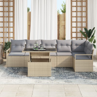 Produktbild för Trädgårdsoffset med kudde 7 pcs Beige Poly rattan