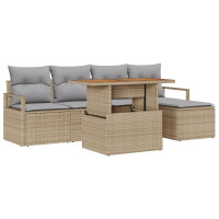 Produktbild för Trädgårdsmöbelset med kudde 6 pcs Beige och Grå