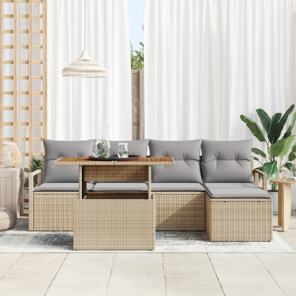 Produktbild för Trädgårdsmöbelset med kudde 6 pcs Beige och Grå