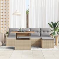 Produktbild för Trädgårdsmöbelset med kudde 6 pcs Beige och Grå