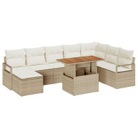 Produktbild för Trädgårdsoffset med kudde 9 pcs Beige och gräddfärgad
