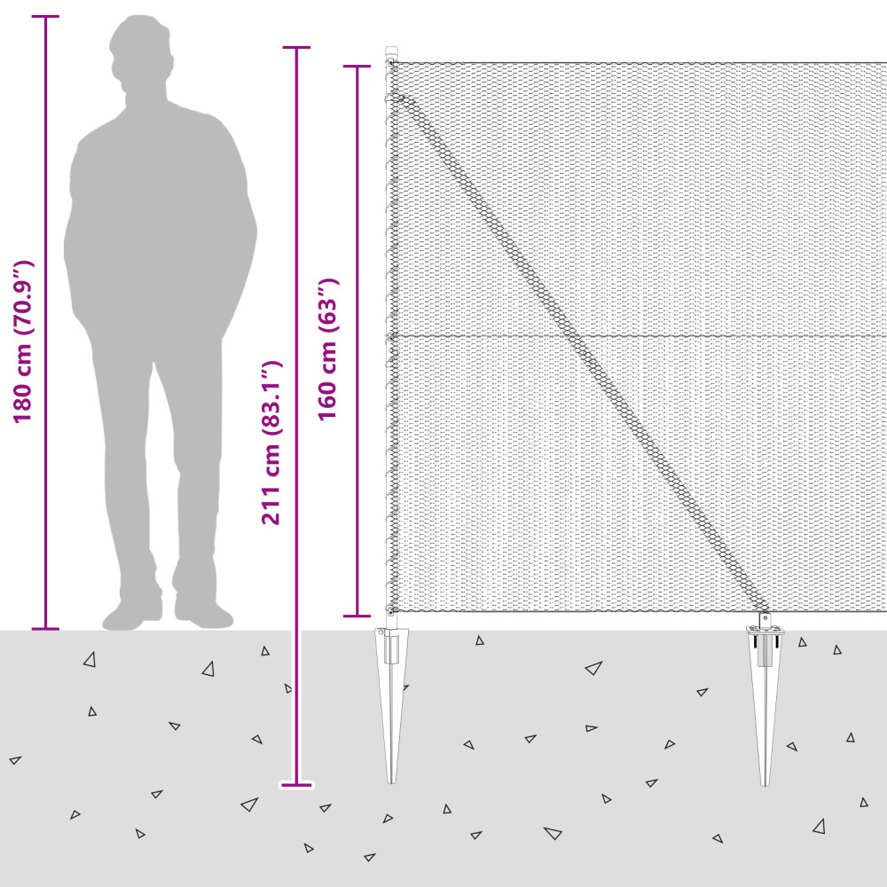 Produktbild för Sexkantigt staket med stolpe 25 x 1,6 m PVC-belagda stål Grå