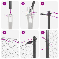 Produktbild för Sexkantigt staket med stolpe 25 x 1,6 m PVC-belagda stål Grå