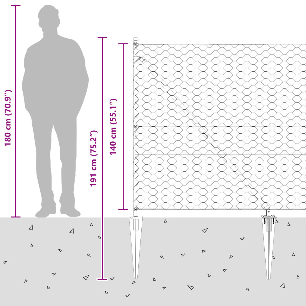 Produktbild för Sexkantigt staket med stolpe 50 x 1,4 m PVC-belagda stål Grå