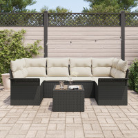 Produktbild för Trädgårdsoffset med kudde 7 pcs Svart och kräm 55 x 55 x 37 cm