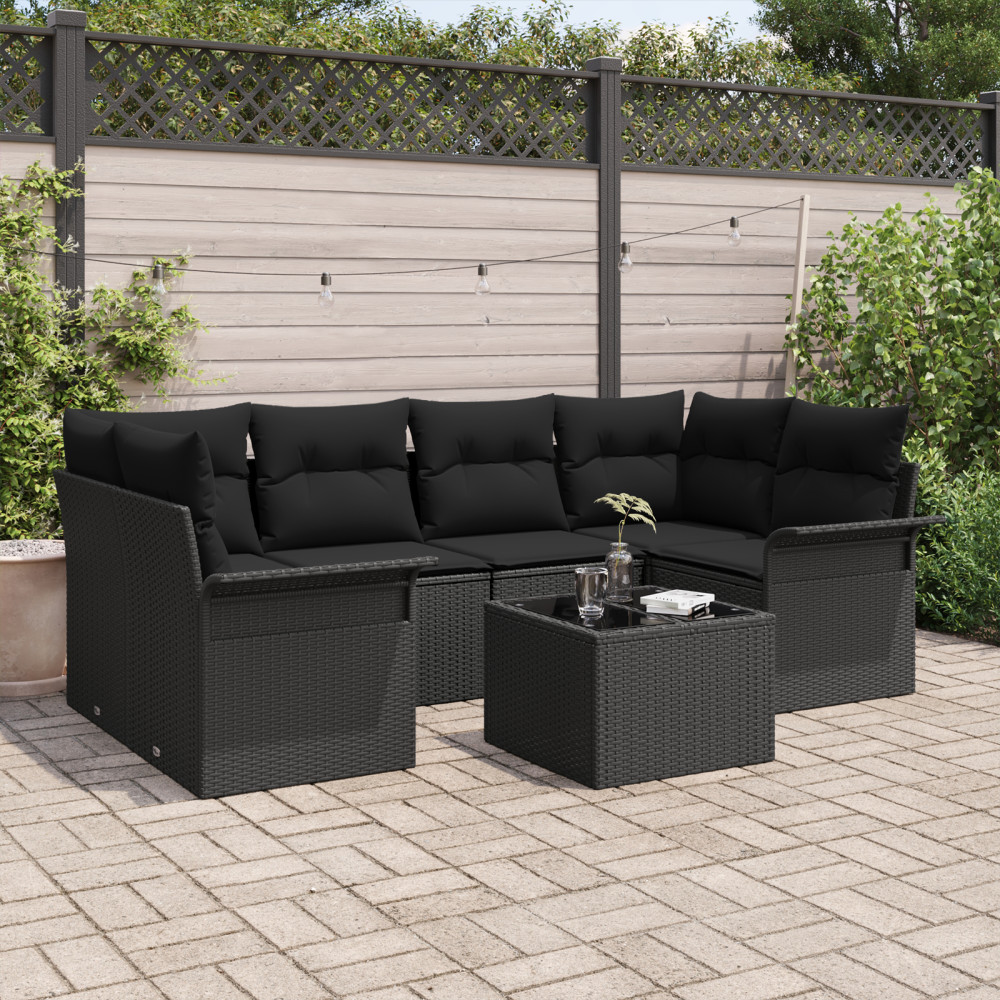Produktbild för Trädgårdsoffset 7 pcs Svart 55 x 55 x 37 cm konstrotting