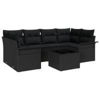 Produktbild för Trädgårdsoffset 7 pcs Svart 55 x 55 x 37 cm konstrotting