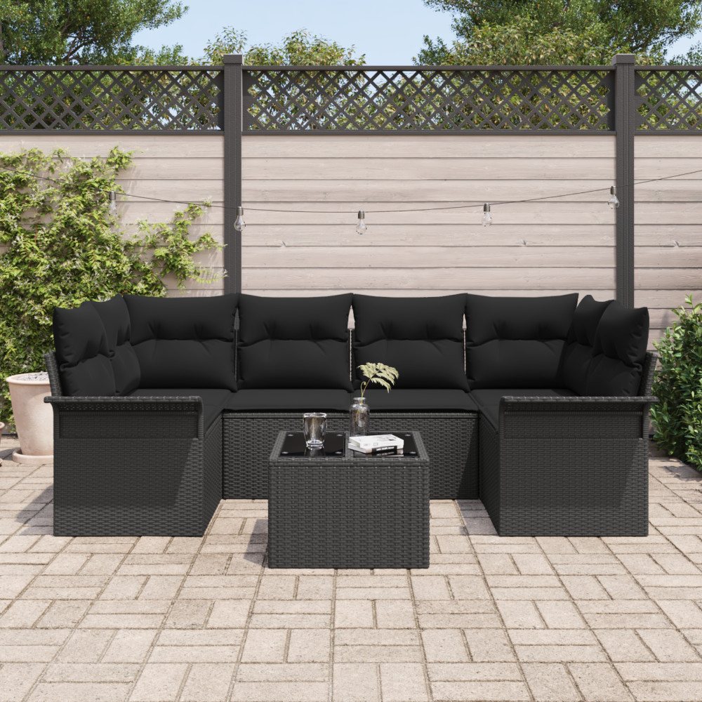 Produktbild för Trädgårdsoffset 7 pcs Svart 55 x 55 x 37 cm konstrotting