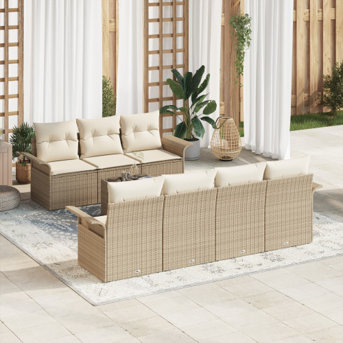 vidaXL Trädgårdsoffset 8 pcs Beige och gräddfärgad konstrotting