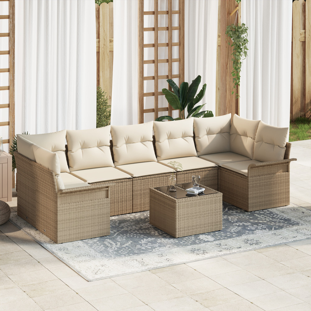 Produktbild för Trädgårdsoffset 8 pcs Beige och gräddfärgad konstrotting