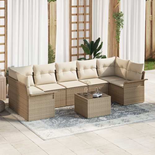 vidaXL Trädgårdsoffset 8 pcs Beige och gräddfärgad konstrotting
