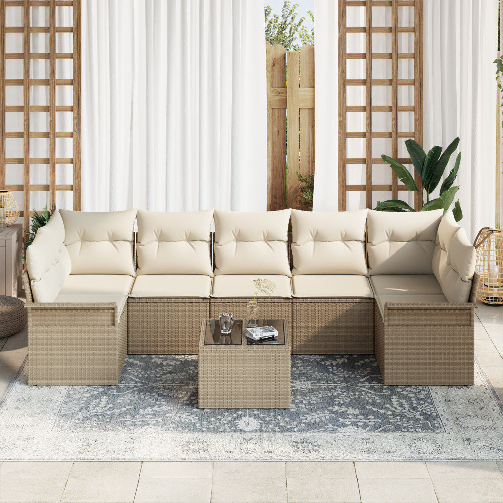 Produktbild för Trädgårdsoffset 8 pcs Beige och gräddfärgad konstrotting