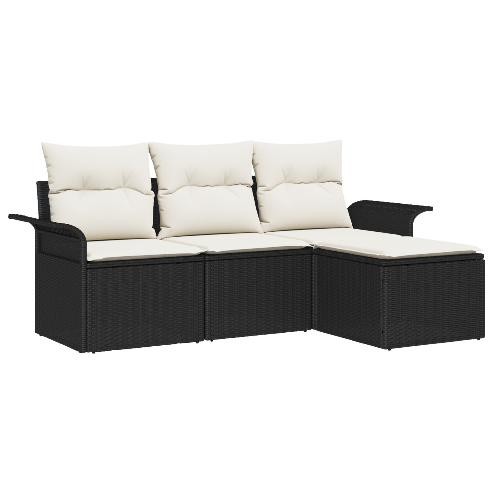 Produktbild för Trädgårdsoffset med kudde med lagring 4 pcs Svart Poly rattan