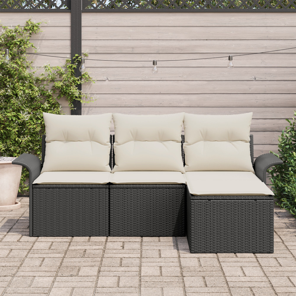 Produktbild för Trädgårdsoffset med kudde med lagring 4 pcs Svart Poly rattan