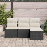 Produktbild för Trädgårdsoffset med kudde med lagring 4 pcs Svart Poly rattan
