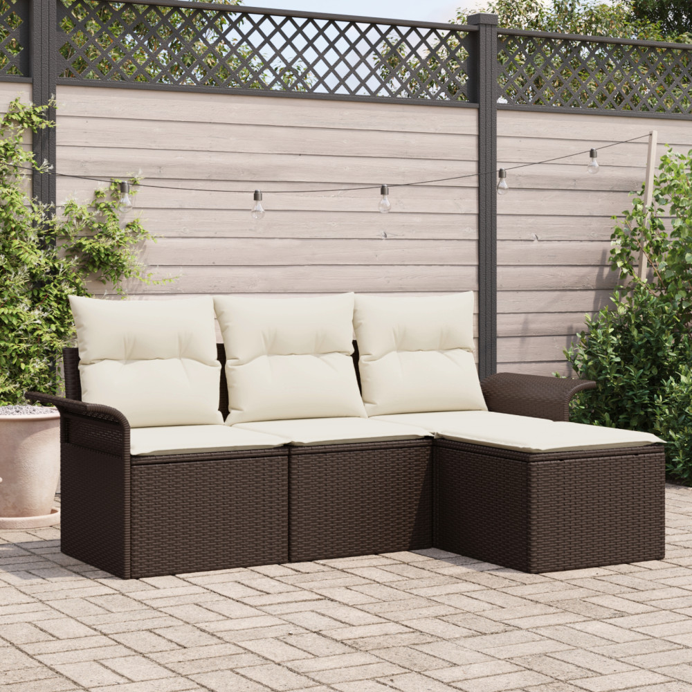 Produktbild för Trädgårdsoffset med kudde med lagring 4 pcs Brun Poly rattan
