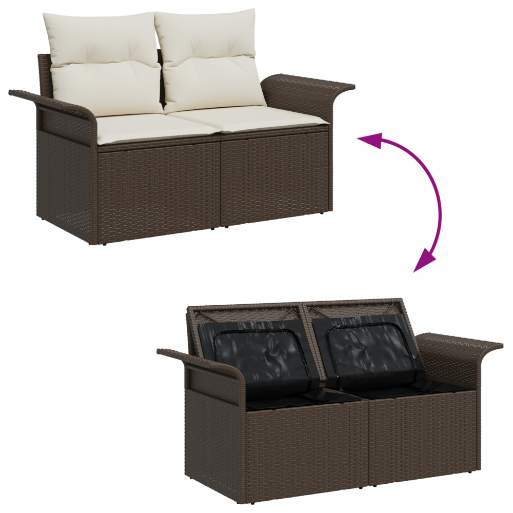 Produktbild för Trädgårdsoffset med kudde med lagring 4 pcs Brun Poly rattan